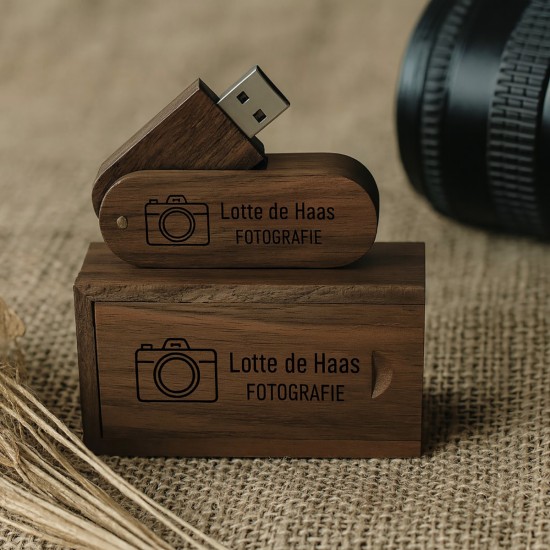 8gb HOUTEN USB STICK en DOOSJE BEDRUKKEN (twister walnoot model)