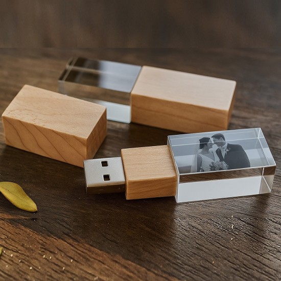 8GB GLAZEN USB STICK MET NAAM, TEKST of FOTO